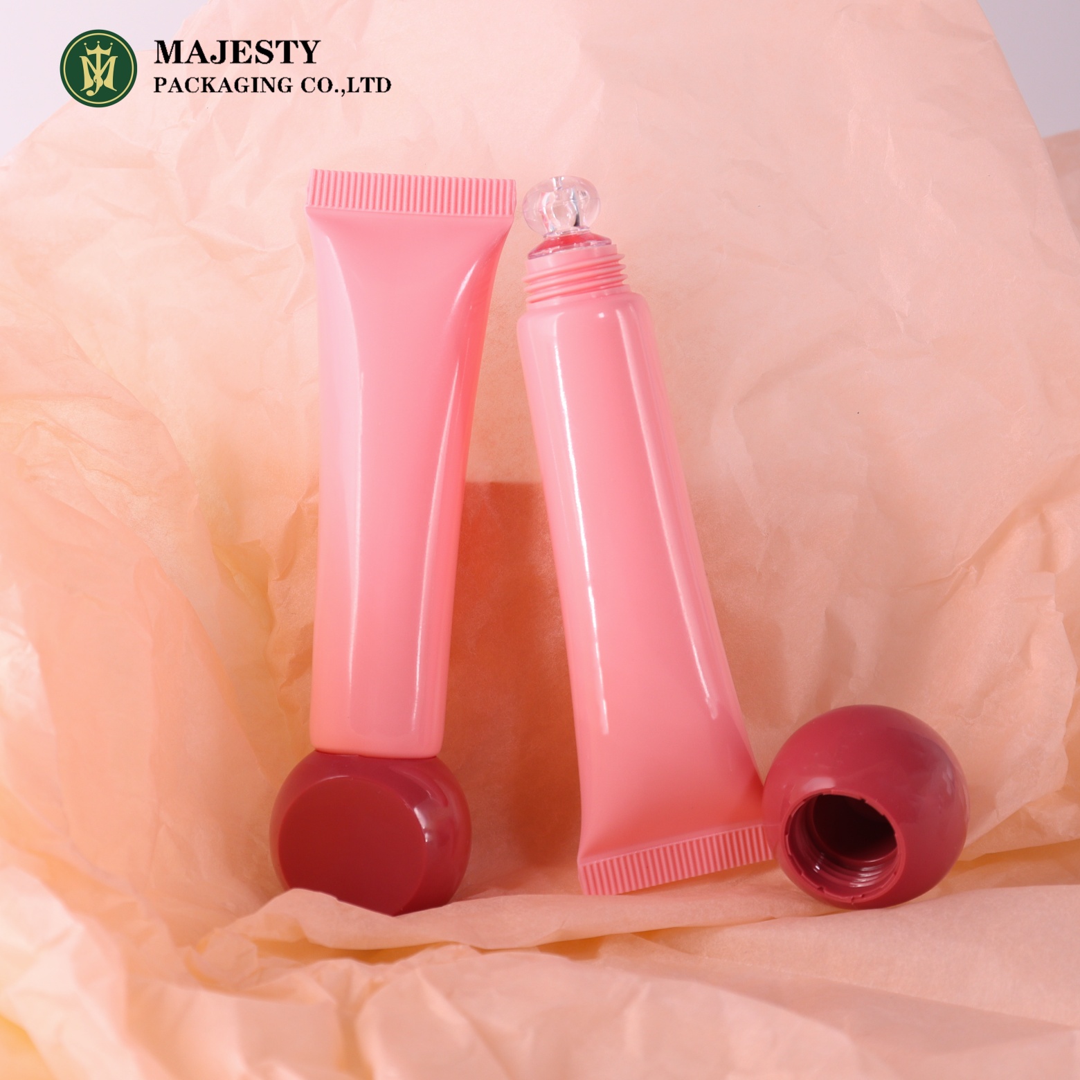 Petg Ball Lip Lip Gloss Cosmetic Tube Packaging PE المواد