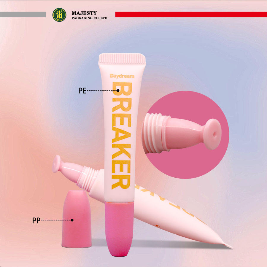 تخصيص لطيف الوردي 16 مللي متر البلاستيك أنبوب أحمر الشفاه 2-Layer PE ضغط قضيب فارغة ملمع الشفاه أنبوب لمستحضرات التجميل