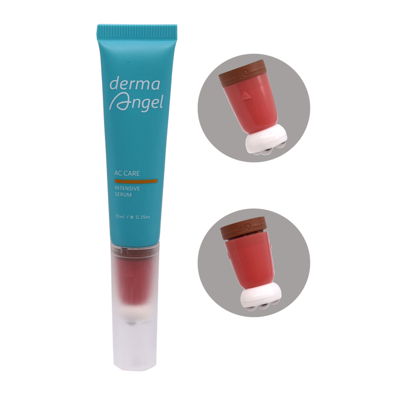 OEM 10ml-25ml PE أنابيب ضغط بلاستيكية 4 كرة دوارة ملمع الشفاه التعبئة والتغليف مع مفتاح تشغيل / إيقاف الرأس لتدليك كريم مصل العين