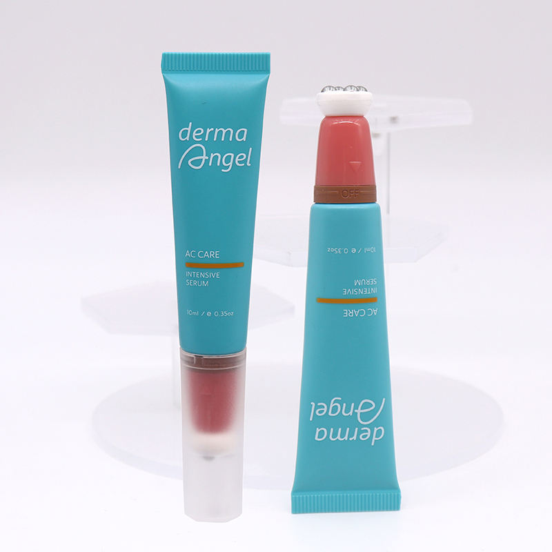 OEM 10ml-25ml PE أنابيب ضغط بلاستيكية 4 كرة دوارة ملمع الشفاه التعبئة والتغليف مع مفتاح تشغيل / إيقاف الرأس لتدليك كريم مصل العين