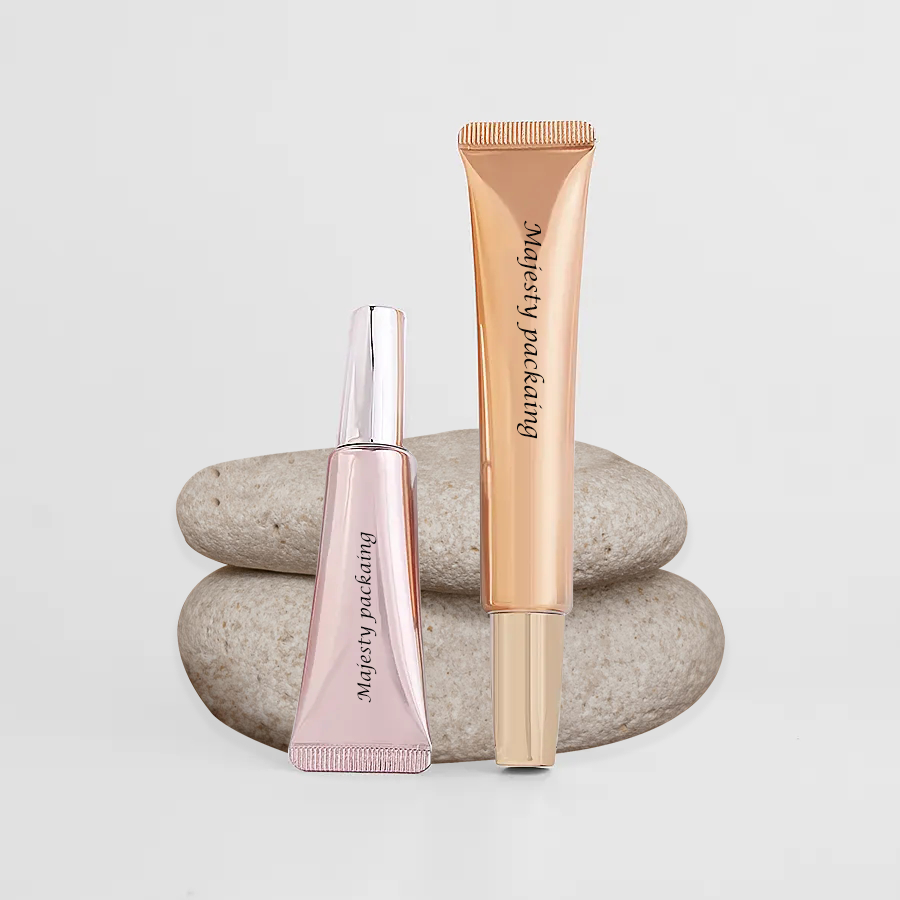 15 مللي 20 مللي 30 مللي PE ABL أنابيب ضغط مصل العين الناعمة مع فوهة طويلة من الذهب الوردي لتغليف مستحضرات التجميل لكريم العين الواقي من الشمس