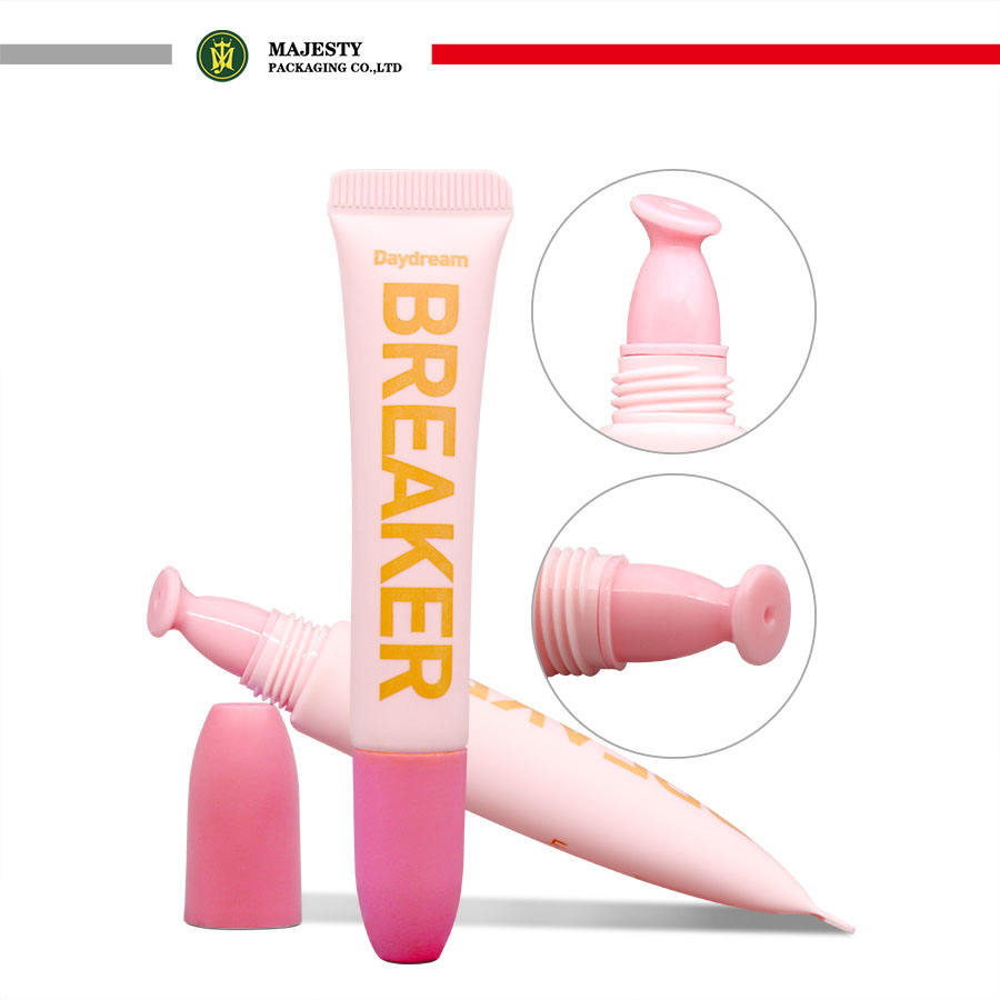 تخصيص لطيف الوردي 16 مللي متر البلاستيك أنبوب أحمر الشفاه 2-Layer PE ضغط قضيب فارغة ملمع الشفاه أنبوب لمستحضرات التجميل