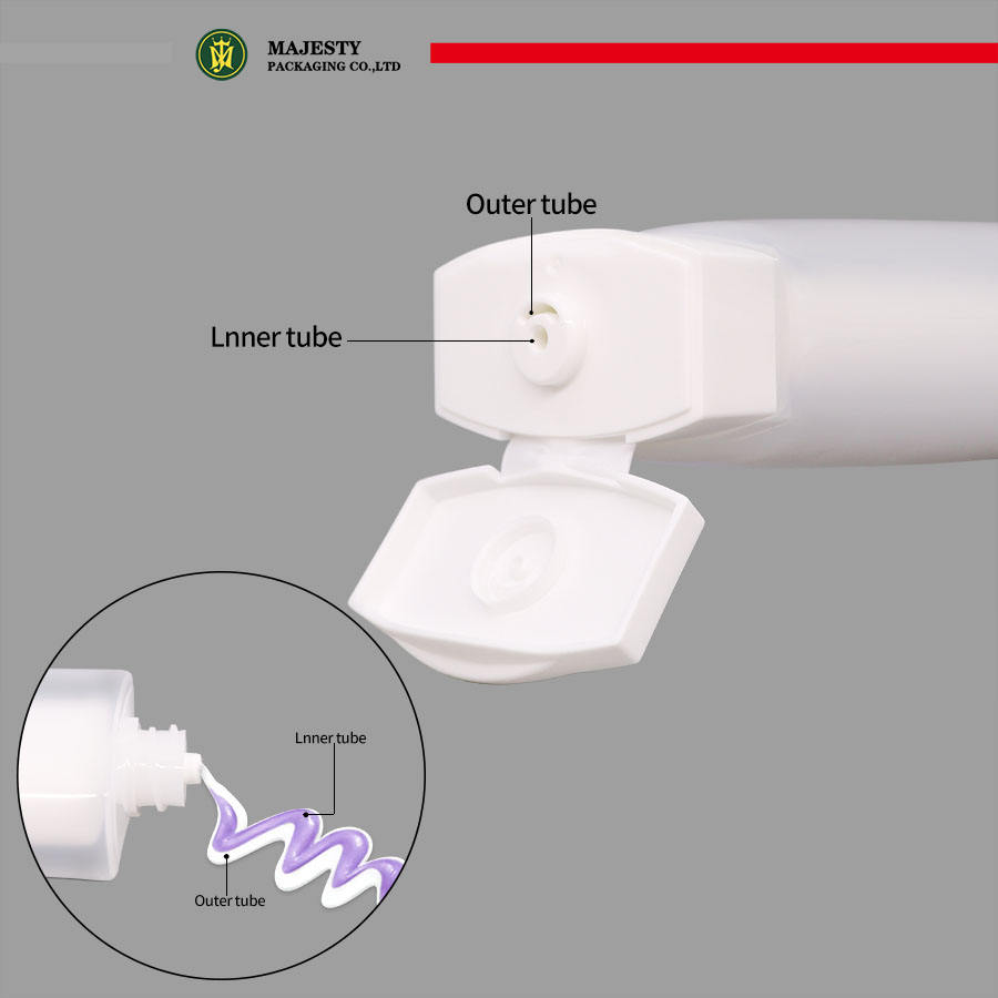 طبقة مزدوجة مزدوجة الغرفة أنبوب الوجه العلوي غطاء السيراميك غسول الجسم غسل الوجه أنبوب بلاستيكي التعبئة والتغليف مستحضرات التجميل العناية بالبشرة أنبوب الضغط